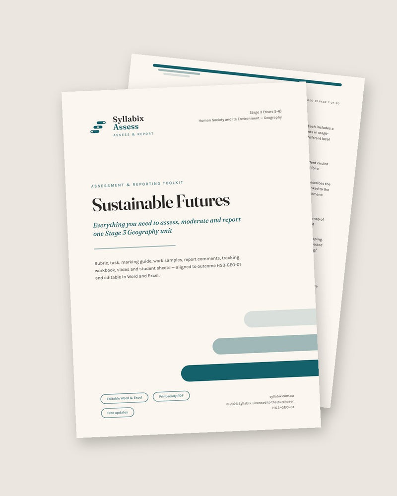 The Sustainable Futures toolkit cover on top of an annotated work sample page